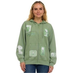 Peanuts Sage Green Patch Graphic Hoodie